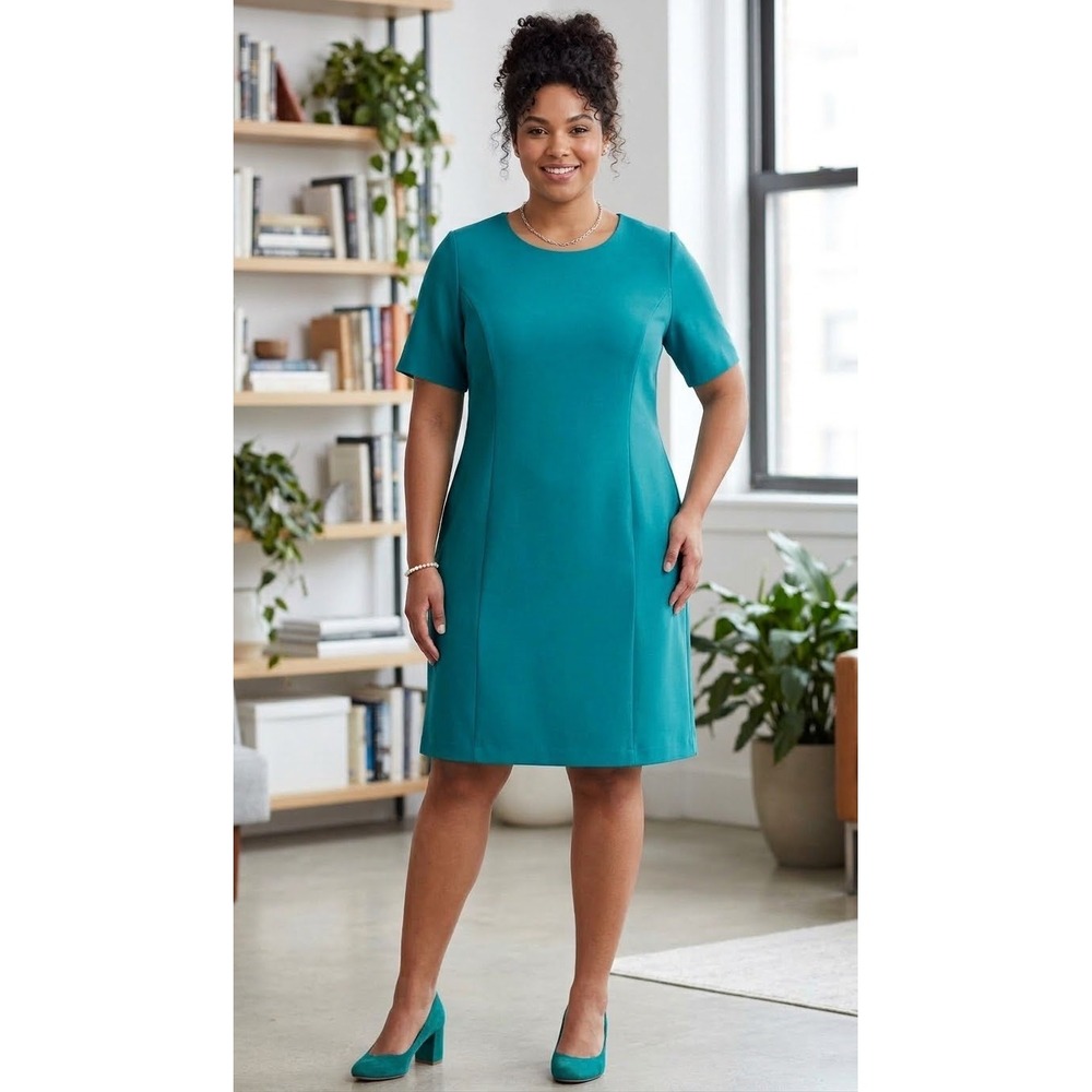 Chadwicks Teal Blue Short Sleeve Sheath Dress Plus Size 22W Business Casual